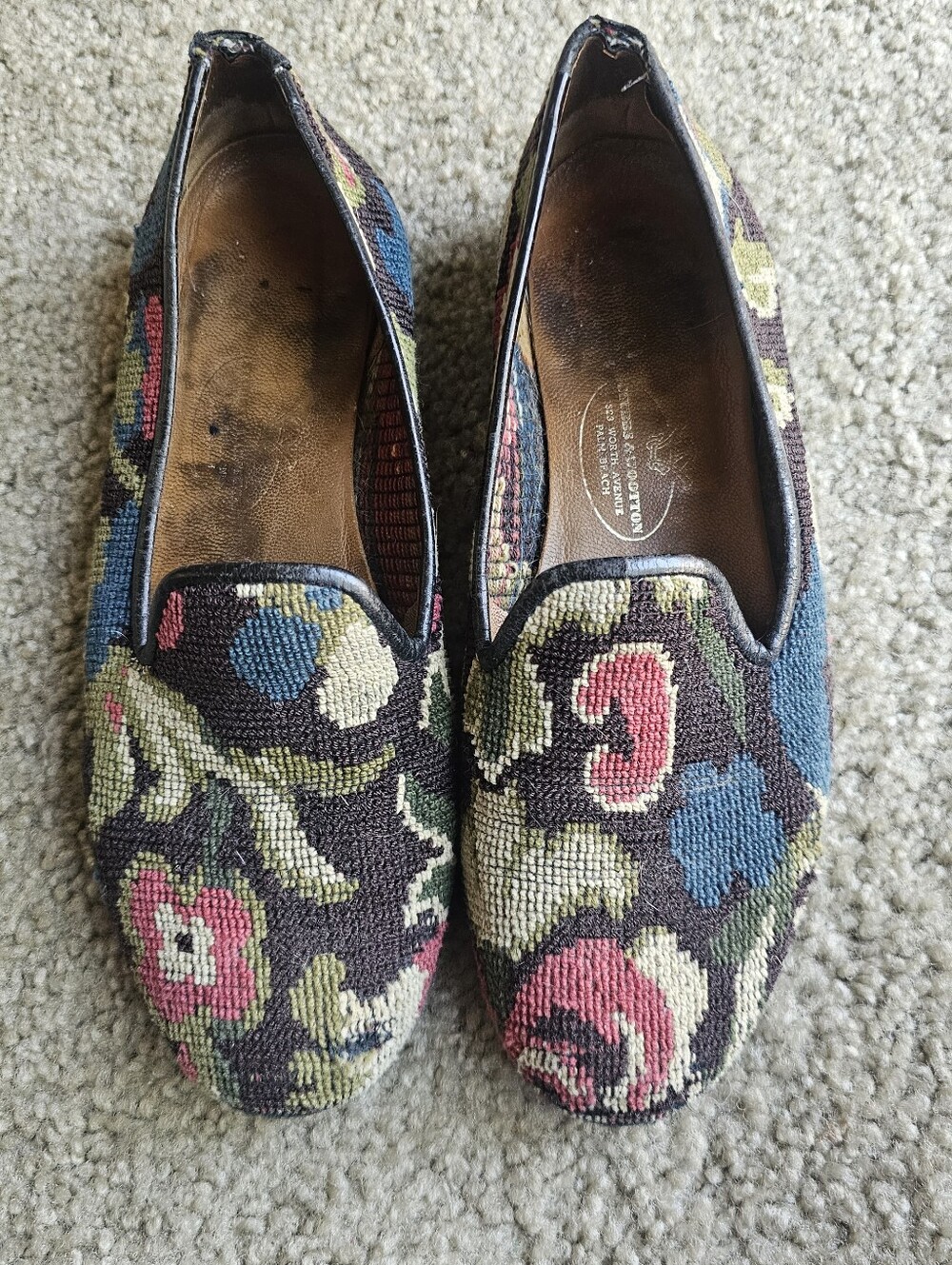 Stubbs & Wootton Size 8 Floral Needlepoint Loafers